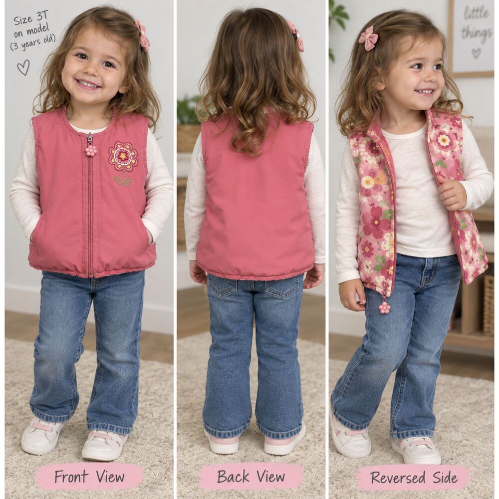 Vintage 90s Kids Headquarters Vest Pink Floral Embroidered Flower - Girls 3T